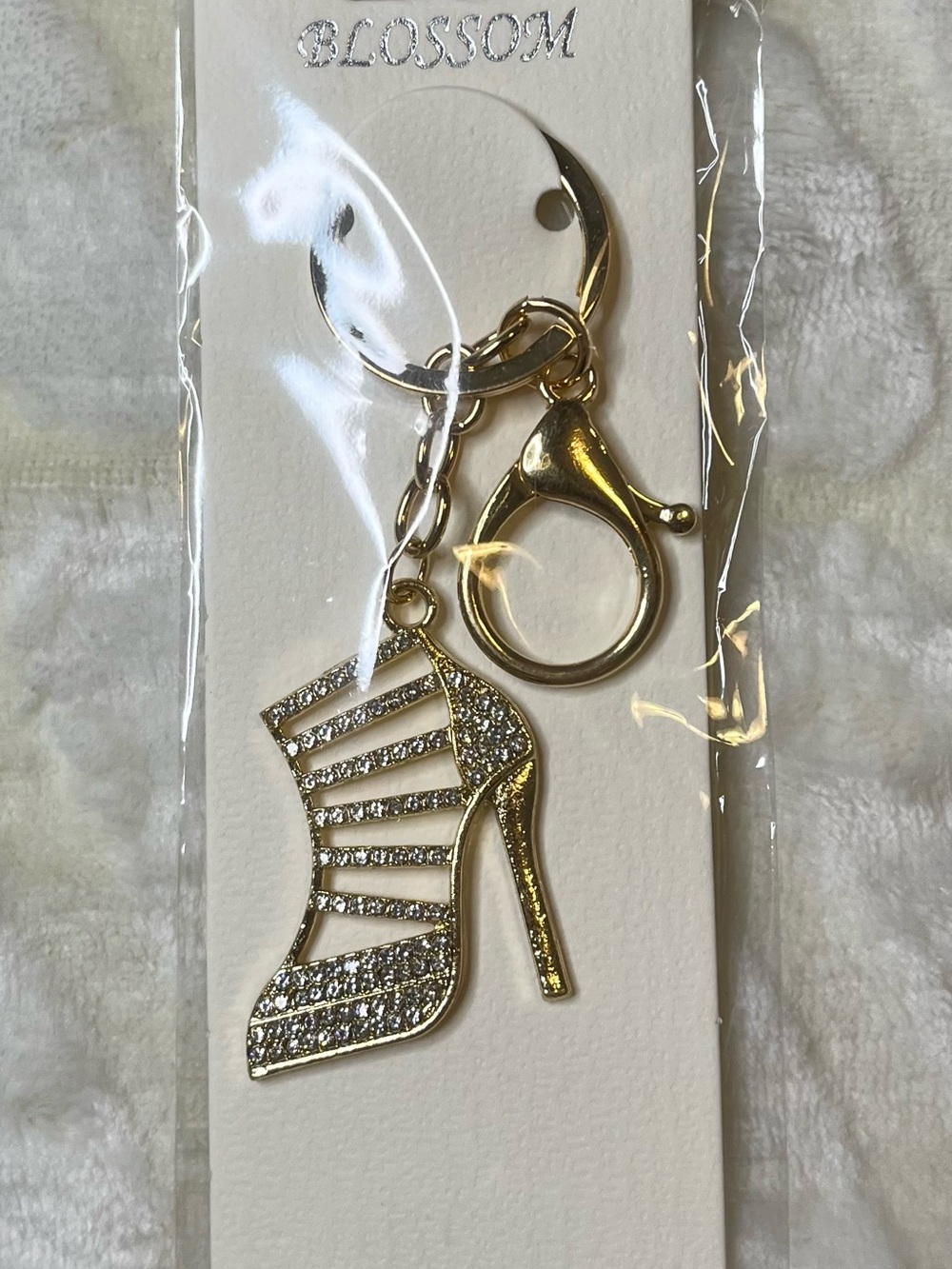 Gold Rhinestone Stiletto Keychain Bag Charm